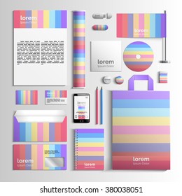 Colorful corporate identity template with pattern of stripes. Vector company style for brandbook and guideline. EPS 10