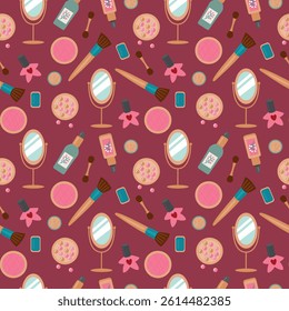 Colorful Cosmetic Pattern Illustration. Design for teakanis, textiles, wallpapers, packaging