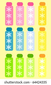 Colorful cosmetic spa bottles collection. Vector illustration