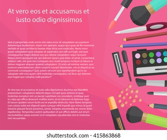 Colorful cosmetics illustration with text. Glamour blog writing.