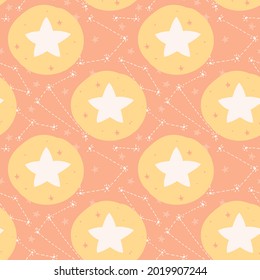 Colorful cosmic background, galaxy adventure seamless pattern for for kids print, poster, nursery decoration, textile.