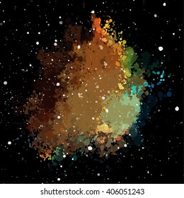 Colorful cosmic background with light, shining stars, and stardust. Vector illustration for your artwork.