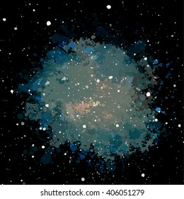 Colorful cosmic background with light, shining stars, and stardust. Vector illustration for your artwork.