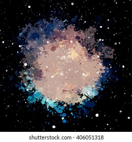 Colorful cosmic background with light, shining stars, and stardust. Vector illustration for your artwork.