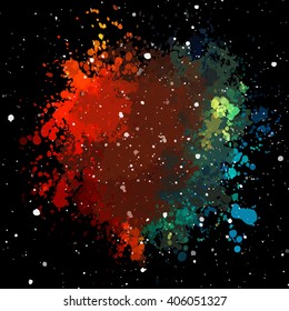 Colorful cosmic background with light, shining stars, and stardust. Vector illustration for your artwork.