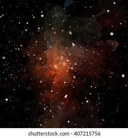 Colorful cosmic background with light, shining stars, and stardust. Vector illustration for your artwork.