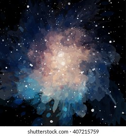 Colorful cosmic background with light, shining stars, and stardust. Vector illustration for your artwork.