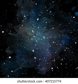 Colorful cosmic background with light, shining stars, and stardust. Vector illustration for your artwork.