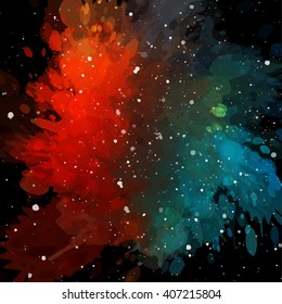 Colorful cosmic background with light, shining stars, and stardust. Vector illustration for your artwork.