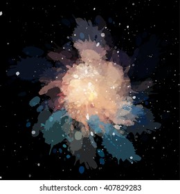 Colorful cosmic background with light, shining stars, and stardust. Vector illustration for your artwork.