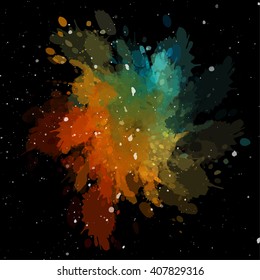 Colorful cosmic background with light, shining stars, and stardust. Vector illustration for your artwork.