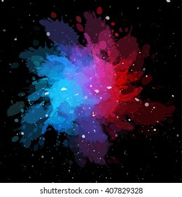 Colorful cosmic background with light, shining stars, and stardust. Vector illustration for your artwork.