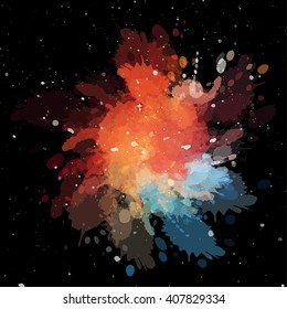Colorful cosmic background with light, shining stars, and stardust. Vector illustration for your artwork.