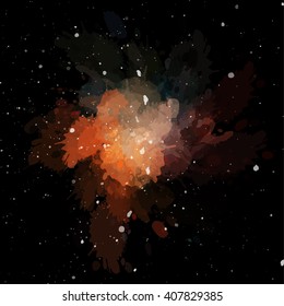 Colorful cosmic background with light, shining stars, and stardust. Vector illustration for your artwork.