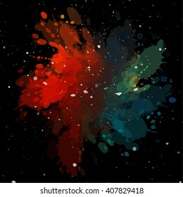 Colorful cosmic background with light, shining stars, and stardust. Vector illustration for your artwork.