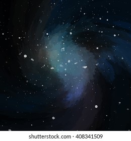 Colorful cosmic background with light, shining stars, and stardust. Vector illustration for your artwork.