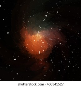 Colorful cosmic background with light, shining stars, and stardust. Vector illustration for your artwork.