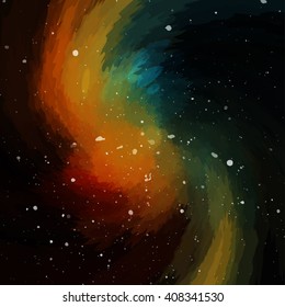 Colorful cosmic background with light, shining stars, and stardust. Vector illustration for your artwork.