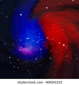 Colorful cosmic background with light, shining stars, and stardust. Vector illustration for your artwork.