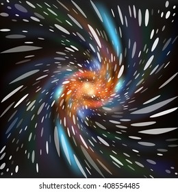 Colorful cosmic background with light, shining stars, and stardust. Vector illustration for your artwork.