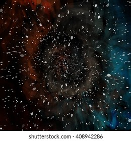 Colorful cosmic background with light, shining stars, and stardust. Vector illustration for your artwork.