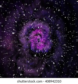 Colorful cosmic background with light, shining stars, and stardust. Vector illustration for your artwork.