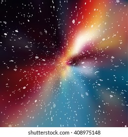 Colorful cosmic background with light, shining stars, and stardust. Vector illustration for your artwork.