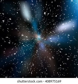 Colorful cosmic background with light, shining stars, and stardust. Vector illustration for your artwork.
