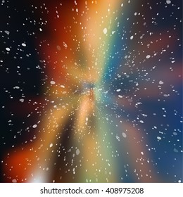 Colorful cosmic background with light, shining stars, and stardust. Vector illustration for your artwork.