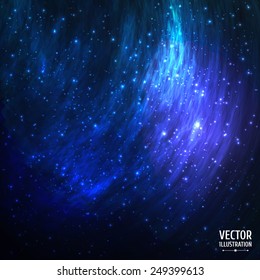 Colorful Cosmic Space Galaxy Background with Light, Shining Stars, Stardust and Nebula. Vector Illustration for artwork, party flyers, posters, banners.