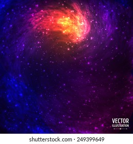 Colorful Cosmic Space Galaxy Background with Light, Shining Stars, Stardust and Nebula. Vector Illustration for artwork, party flyers, posters, banners.
