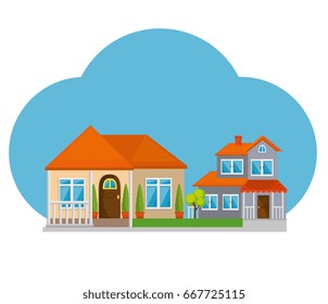 colorful cottage flat residential houses