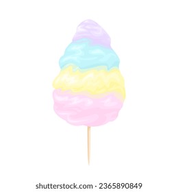 Colorful cotton candy isolated on white background. Vector cartoon illustration. Sweet food icon.