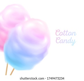 Colorful cotton candy on stick. Sweet fluffy snack vector background.