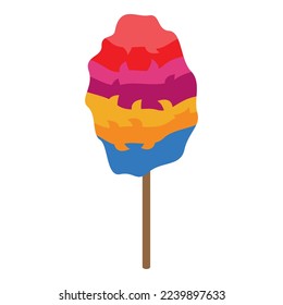 Colorful cotton candy stick icon isometric vector. Cart stand. Sugar seller