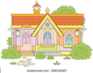 Colorful country house with bushes