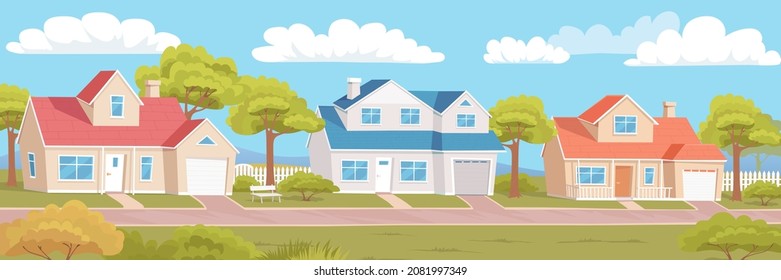 Colorful country houses on a village street illustration