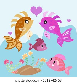  Diseño colorido del Vector del pez de la pareja, pareja linda del pez 