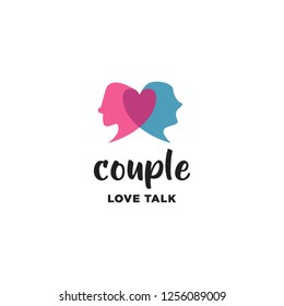 colorful couple man and woman with love talk logo icon vector inspiration