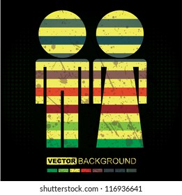 Colorful Couple of men and women on grunge background- vector