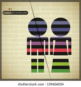 Colorful Couple of men and women on brick wall