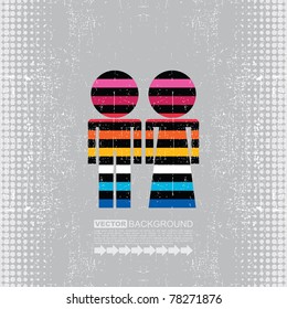 Colorful Couple of men and women on grunge background- vector