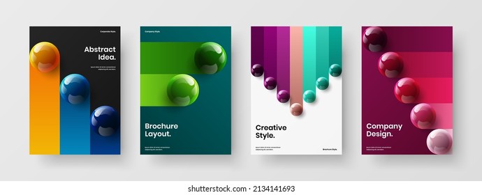 Colorful cover A4 vector design concept bundle. Creative realistic spheres company identity illustration composition.