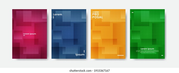 Colorful cover design with rectangle. Minimalist colorful cover design. Pink, blue, orange, green cover design. Elegant cover design with many colors