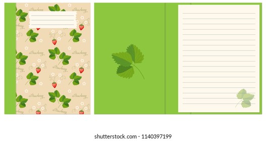 Colorful cover design with strawberry boho hand drawn pattern for decorate notebook, sketchbook, copybook, album, diary. Cover A5 template with interior. EPS 10.
