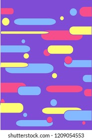 Colorful cover with horizontal rounded corners quads and circles on purple background