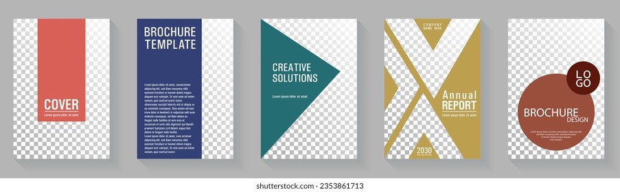 Colorful cover page template premium vector collection. Pamphlet set contemporary graphic design. Corporate booklet cover page layouts with background photo place. Magazine front page mockups.