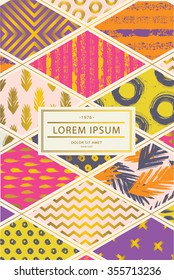Colorful cover in patchwork style for cover brochure, flyer, poster, book, invitation card. Set of different abstract patterns with hand drawn elements. Vector illustration