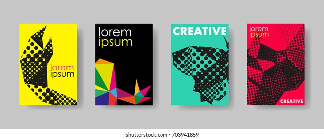 Colorful cover trendy design template, Vector backgrounds set. Design industry for posters, placards,banners, flyers. Hand drawn illustration.