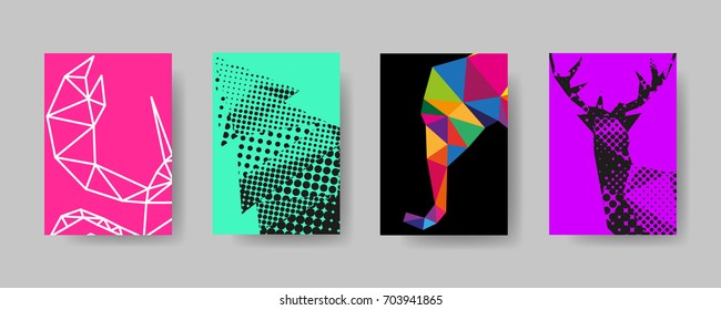 Colorful cover trendy design template, Vector backgrounds set. Design industry for posters, placards,banners, flyers. Hand drawn illustration.